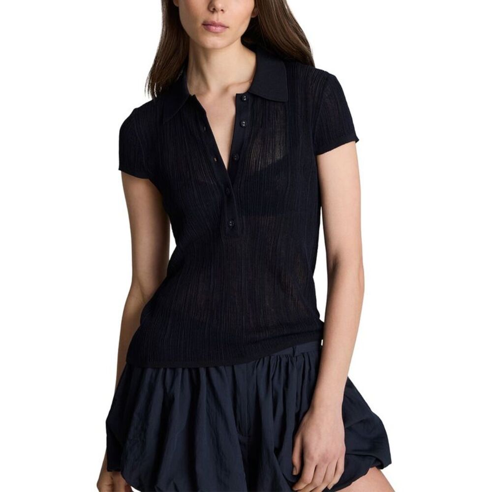 Kenneth Cole Womens Variegated Rib Cap Sleeve Polo Shirt, Brown